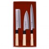 Комплект из 3 ножей (нож для овощей, дэба, янагиба для суси/сасими) в подарочной картонной коробке